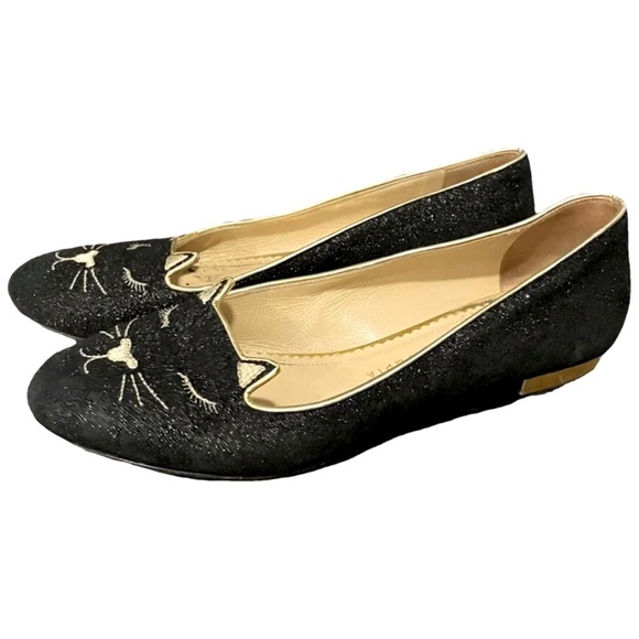 Charlotte Olympia Kitty Glitter Flats - Picture 1 of 6